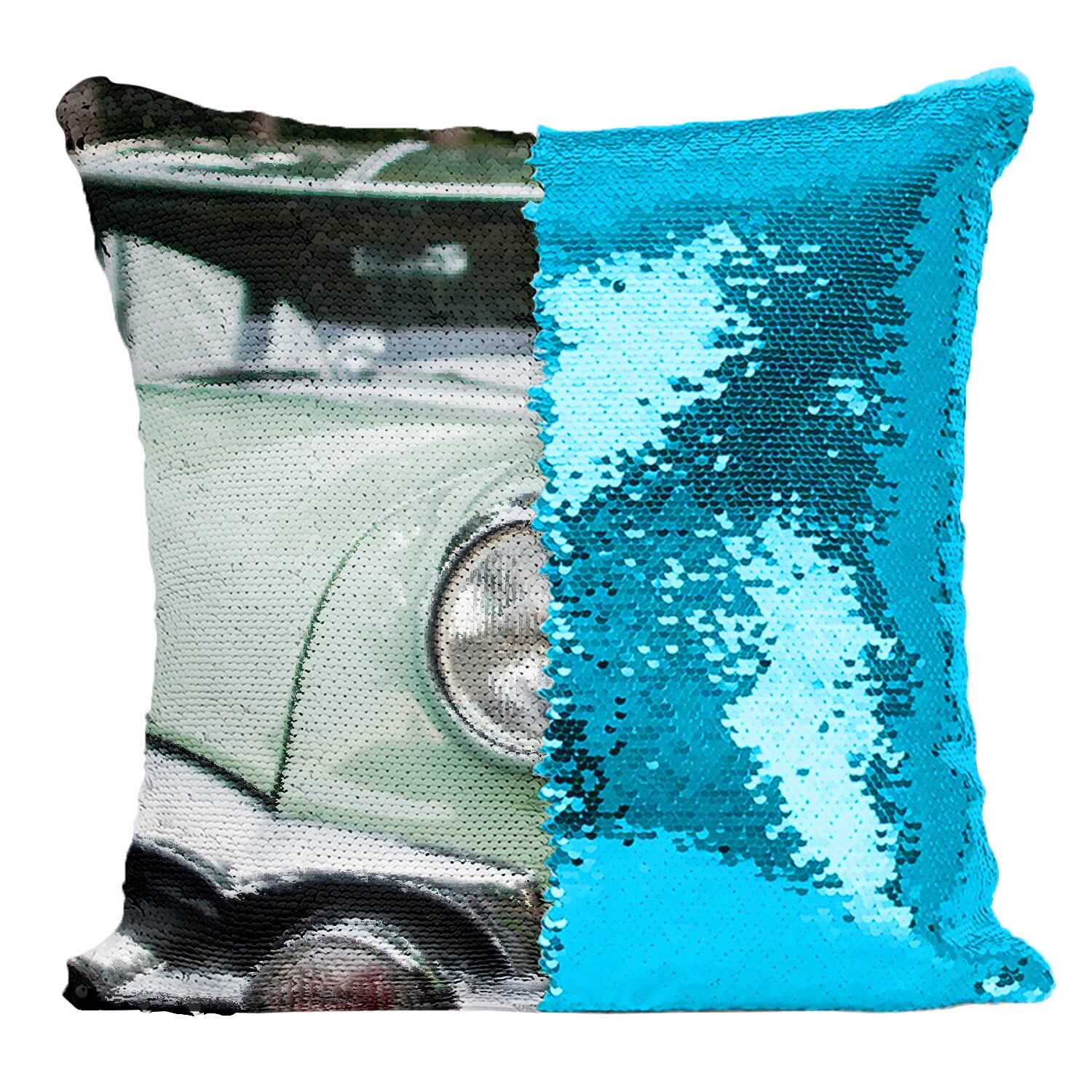 Coussin paillettes turquoise pour salon déco vintage américaine