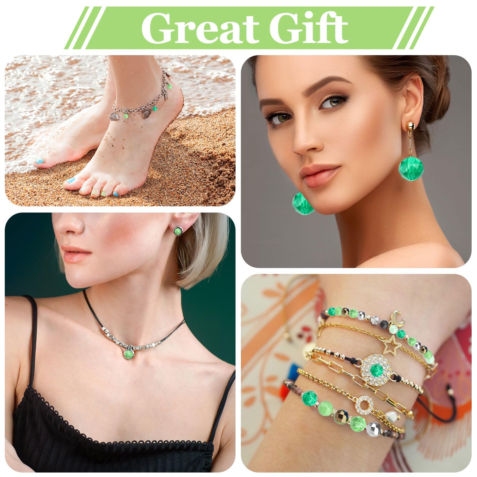 1000 cuentas de cristal para hacer joyas, cuentas de cristal para pulseras, manualidades, collares, aretes, colores surtidos, 5 estilos, redondas, briolette, facetadas, bicono, cubo, trébol de cuatro