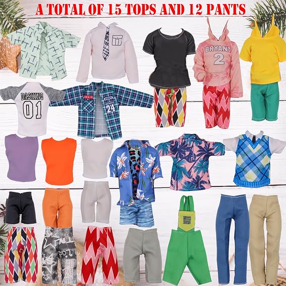 EuTengHao 44Pcs Doll Clothes and Accessories for 12 Inch Boy Dolls Include 27 Different Shirt Jeans Wear Trousers Pants for 12'' Boy Doll Basketball Stands Skateboard Sprots Style Accessories