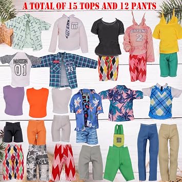 EuTengHao 44Pcs Doll Clothes and Accessories for 12 Inch Boy Dolls Include 27 Different Shirt Jeans Wear Trousers Pants for 12'' Boy Doll Basketball Stands Skateboard Sprots Style Accessories