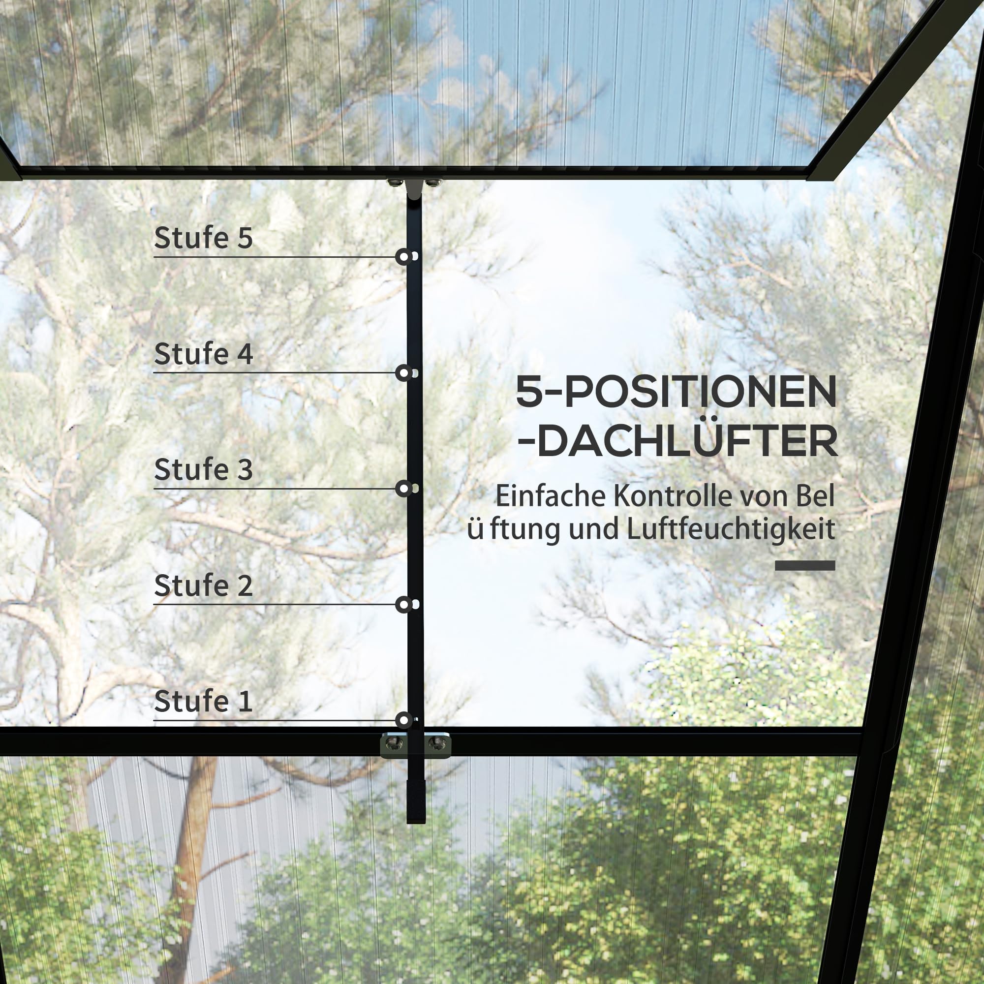 Outsunny Gewächshaus Aluminium mit Fundament 192 x 192 x 204 cm Schwarz | Treibhaus, 3,68 m², Tomatenhaus, Fenster, Schiebetür, Aufzucht Pflanzenhaus, für Garten, Balkon