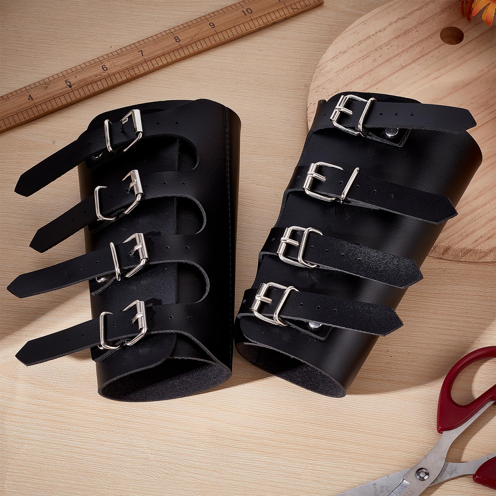 NICENEEDED Medieval PU Leather Bracers, Retro Buckle Arm Guards Vintage Steampunk Viking Bracer - Image 4