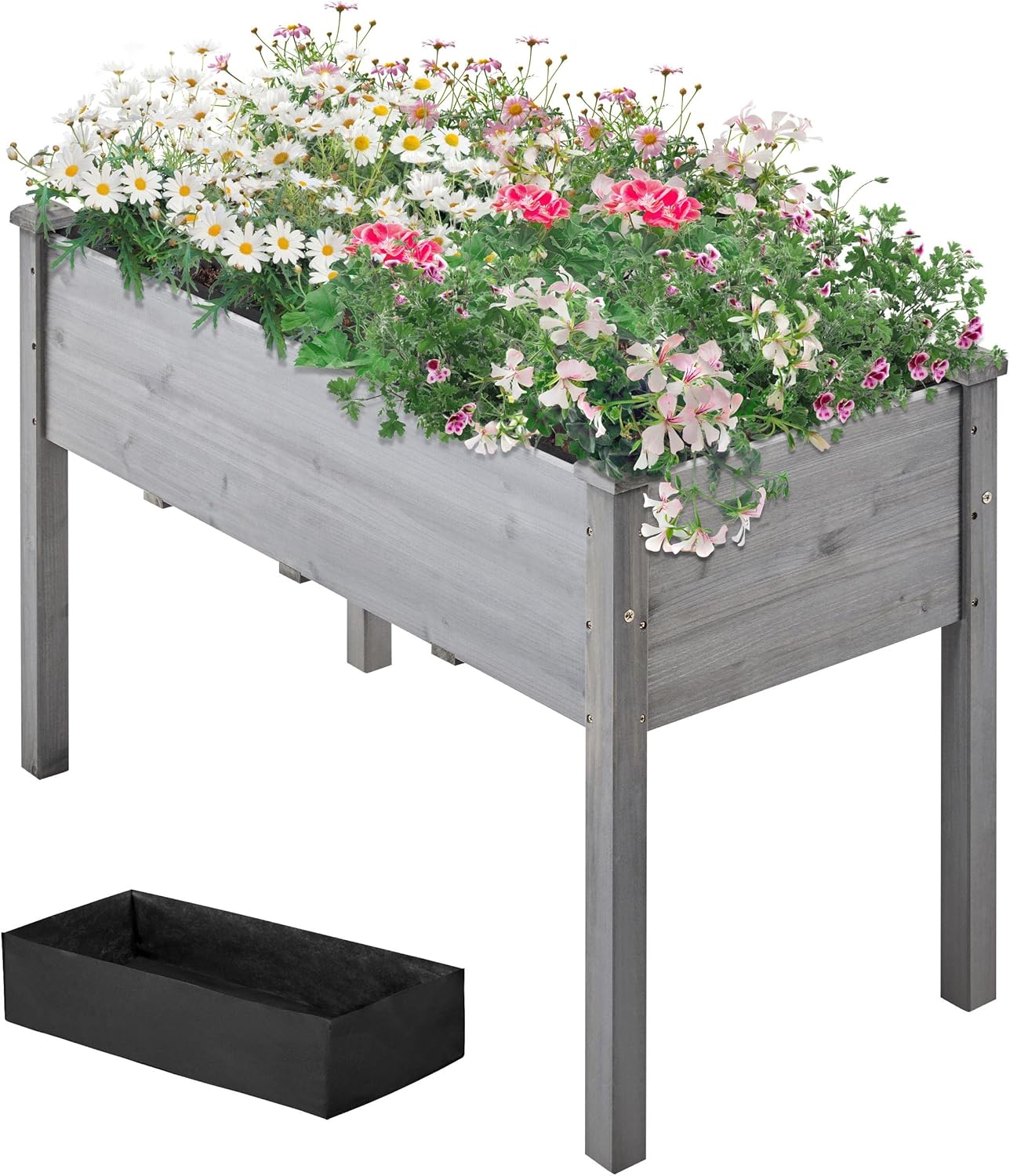 Topeakmart Elevated Planter Bed Outdoor, Wooden Raised Garden Bed, Rectangle Raised Bed with Stable Structure Wooden Garden Box Standing Planter for Garden/Patio/Backyard/Outdoor