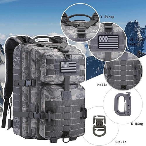 Vista 109 de Mochila táctica militar para campamento de 3 días, equipo de asalto para transportar carga, ligero y modular, Negro