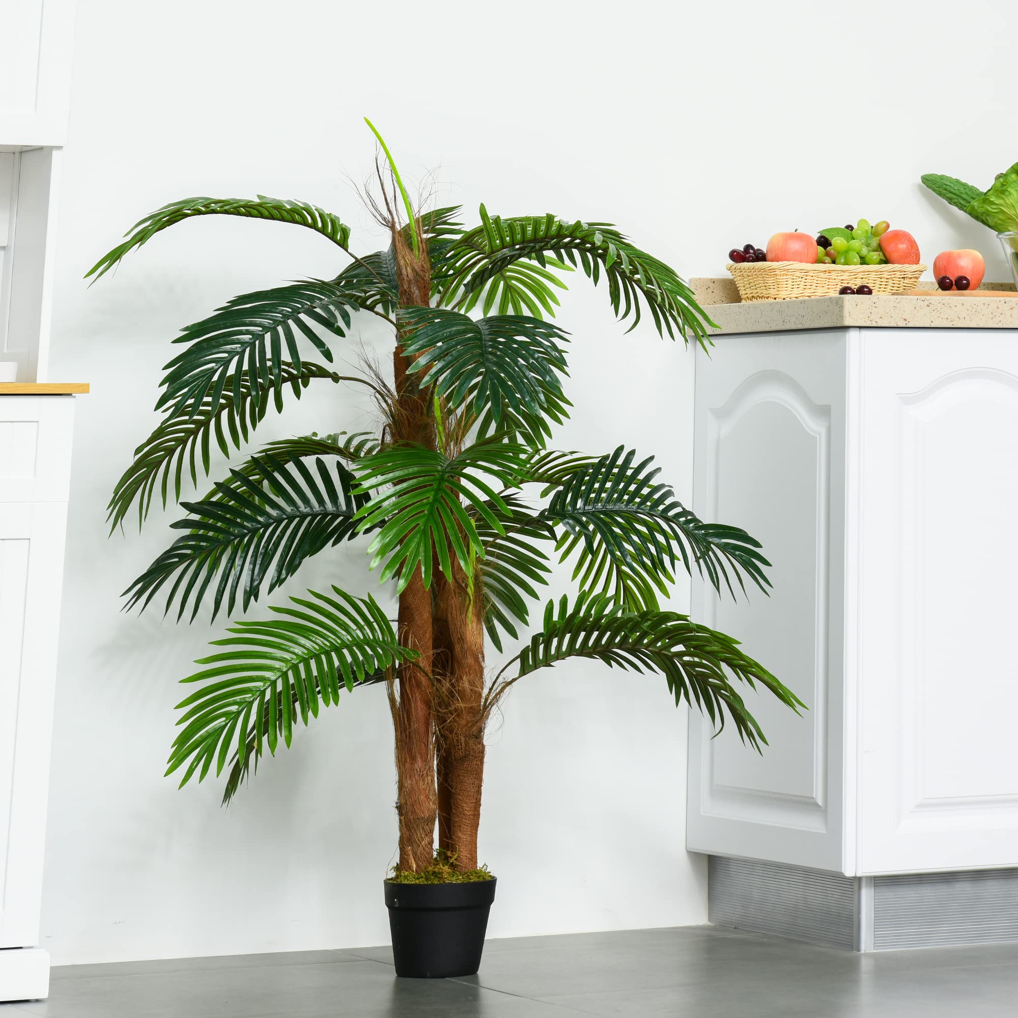 Outsunny Palmier Artificiel Hauteur 1,2 m Arbre Artificiel Tronc Branches Lichen Feuilles Grand réalisme Pot Inclus