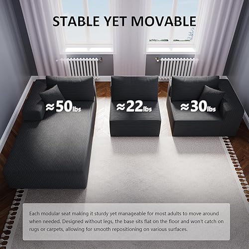 Miniatura 6 de Sofá seccional modular en forma de L de 108 pulgadas, estilo Cloud Couch de 4 asientos, tapizado de gran tamaño para espacios vitales, sin montaje