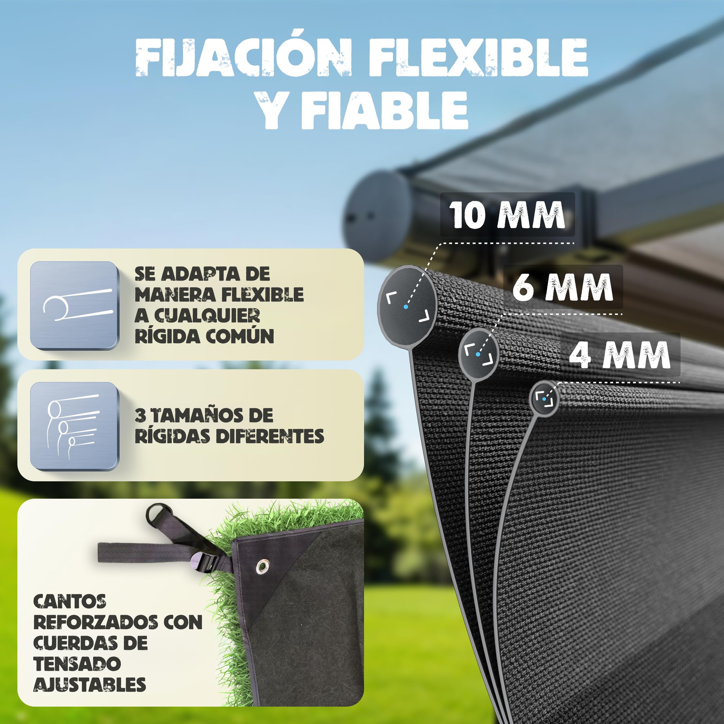 LAINFELD Toldo de Refuerzo de 2,4 x 2,0 m, protección Solar para autocaravanas, toldo Apto para Thule Omnistor, Barra de Refuerzo para Accesorios