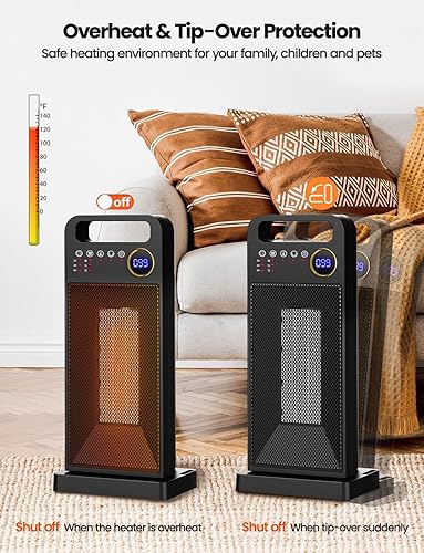 Miniatura 6 de merloly - Calentadores de espacio para uso en interiores, calentador portátil de cerámica PTC de 1500 W con termostato, oscilación de 80, 5 modos,