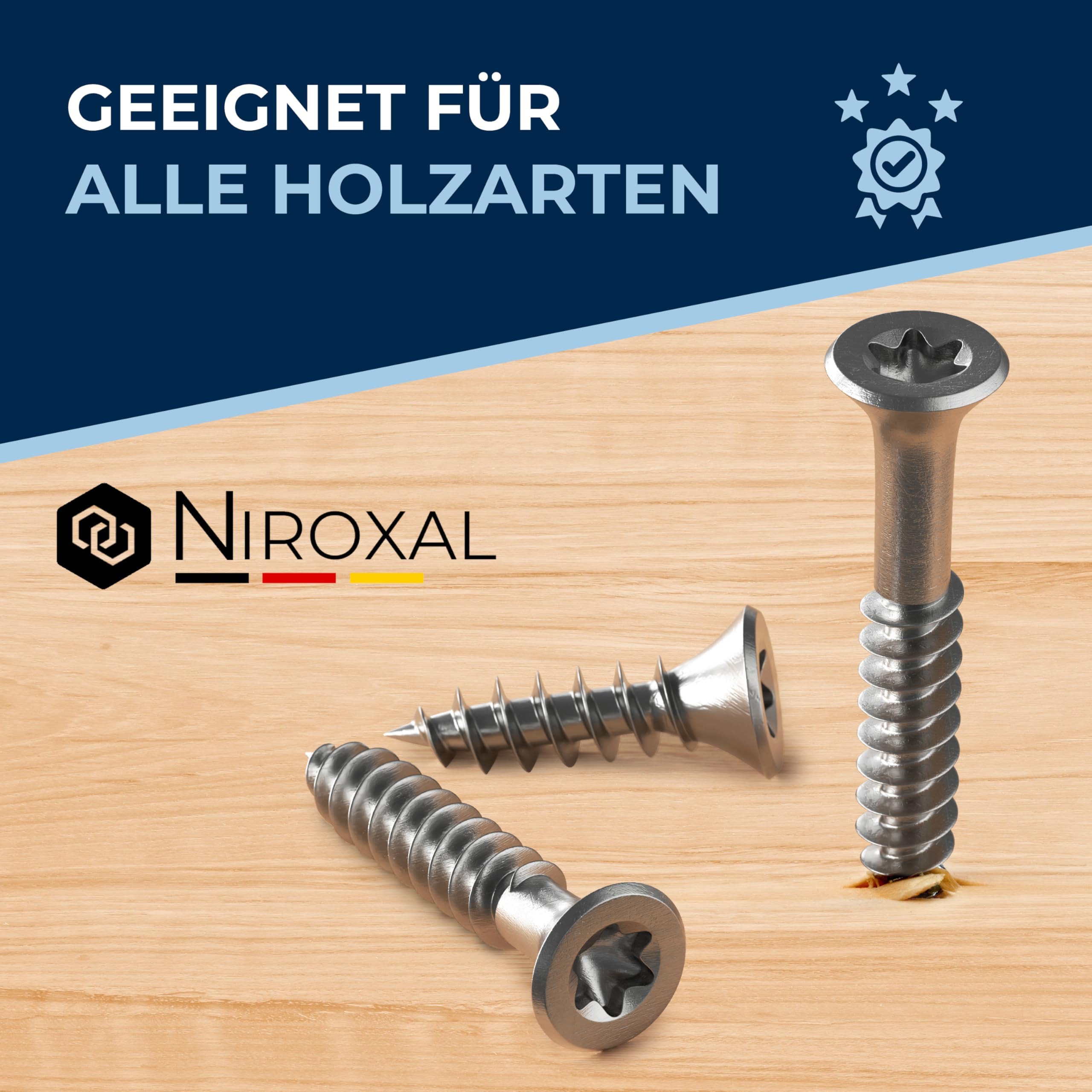Edelstahl Holzschrauben V2A A2 Senkkopf Torx TX25 – Teilgewinde – 6x80 mm – 50 Stück – Universalschrauben Holz