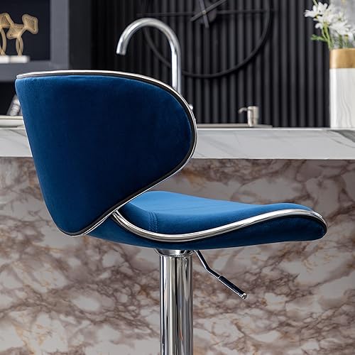 Miniatura 14 de Roundhill Furniture Masaccio - Taburete giratorio ajustable tapizado de terciopelo, juego de 2, color azul Azul,Verde,Gris,Amarillo