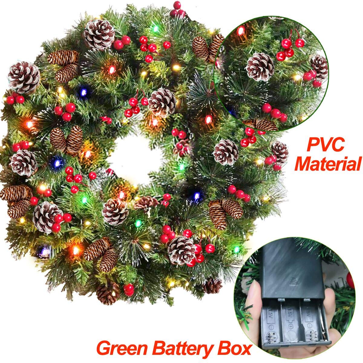 Best Choice Products 24in PreLit Battery Powered Christmas Wreath Artificial PreDecorated