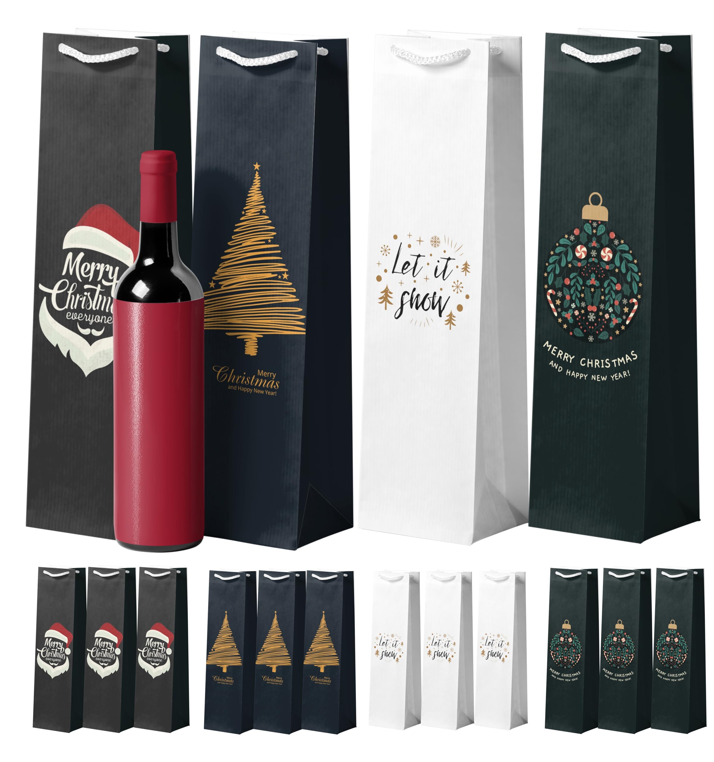 72x XXL Flaschentüten Weihnachtstaschen Bootle Bag Flaschen Weihnachten Geschenktüten Weihnachtstüte Geschenktaschen für Weintragetasche & Weintüte