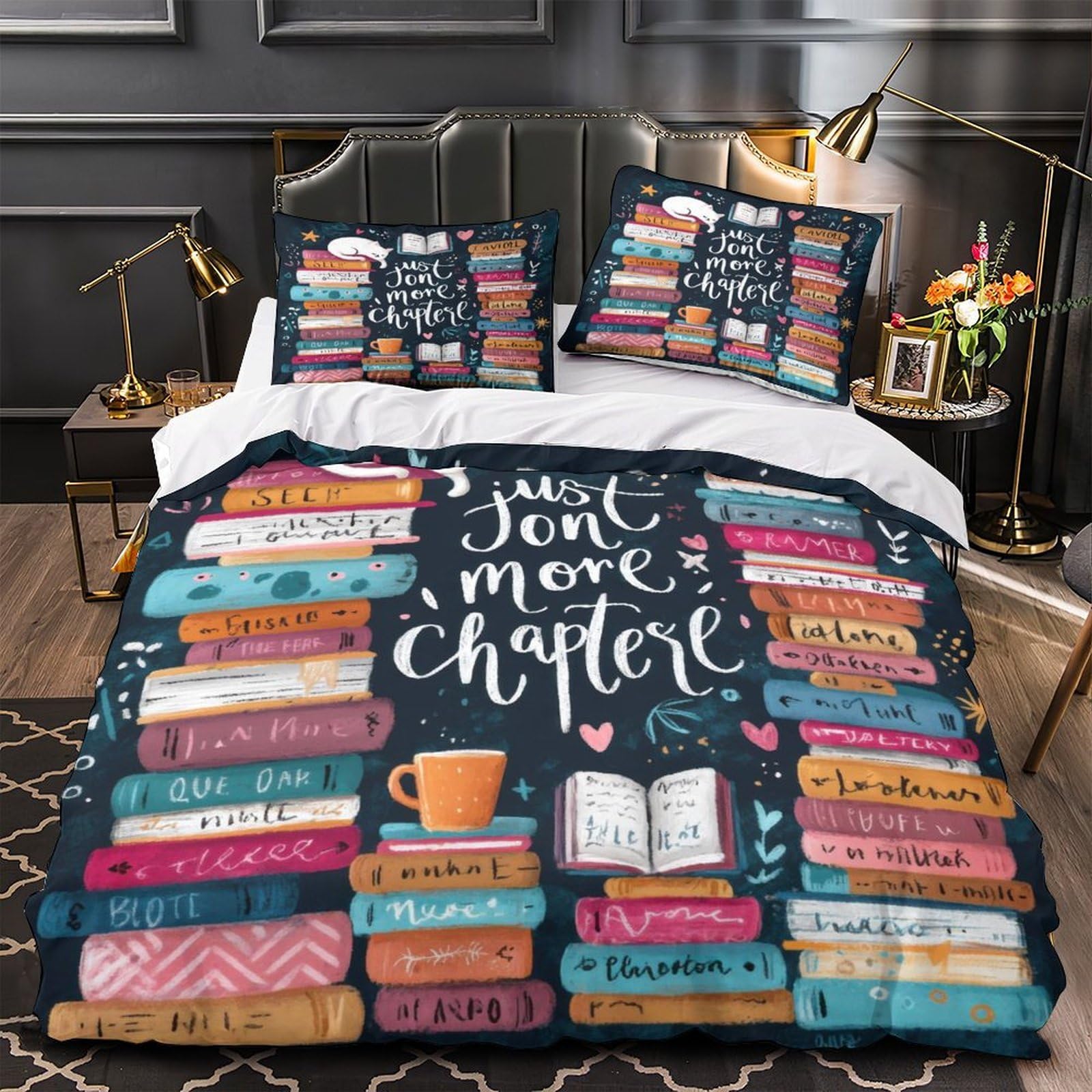 Housse de couette livres 3D 140x200 pour lit simple et ado