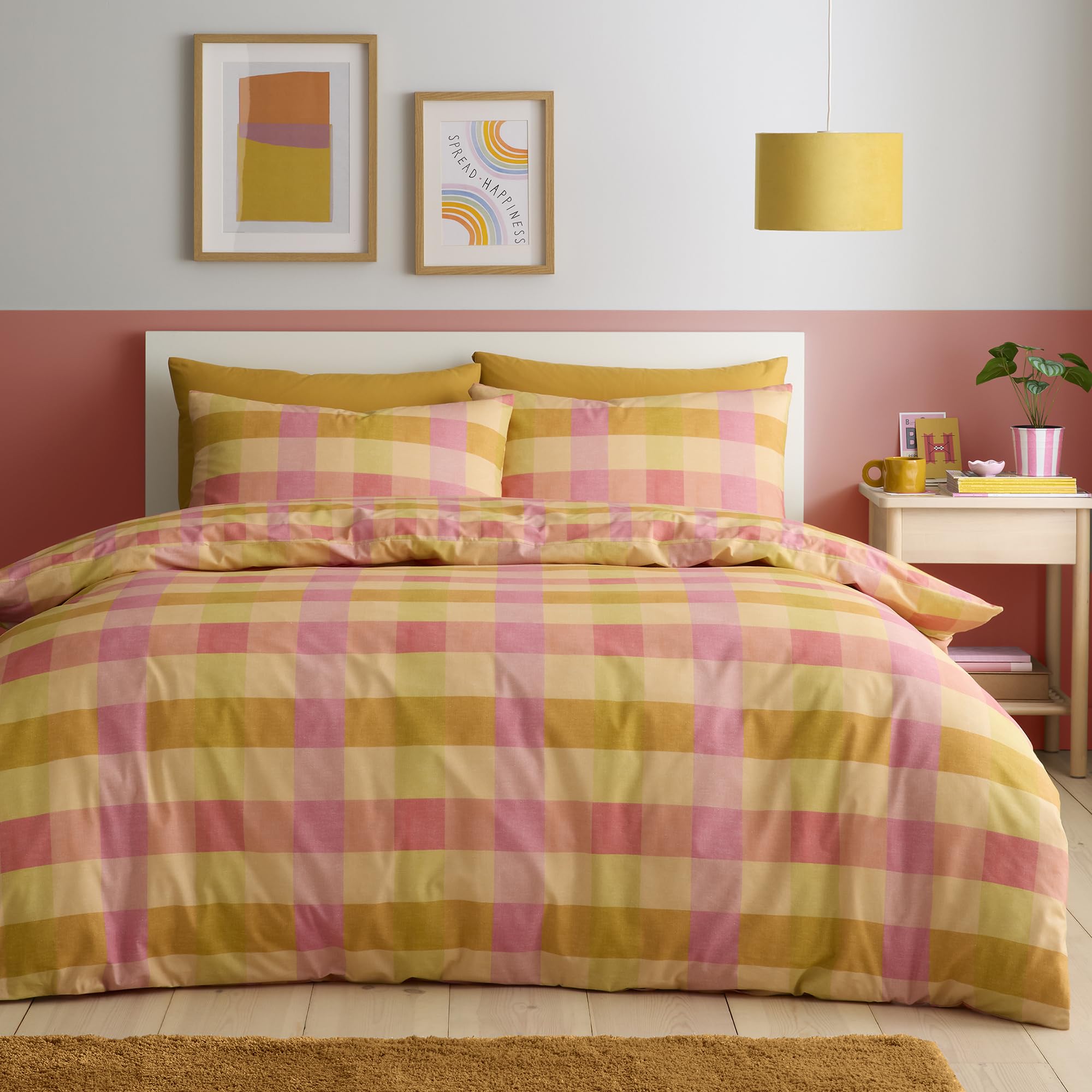 Julian Charles Orange Block Check Duvet Set - Single