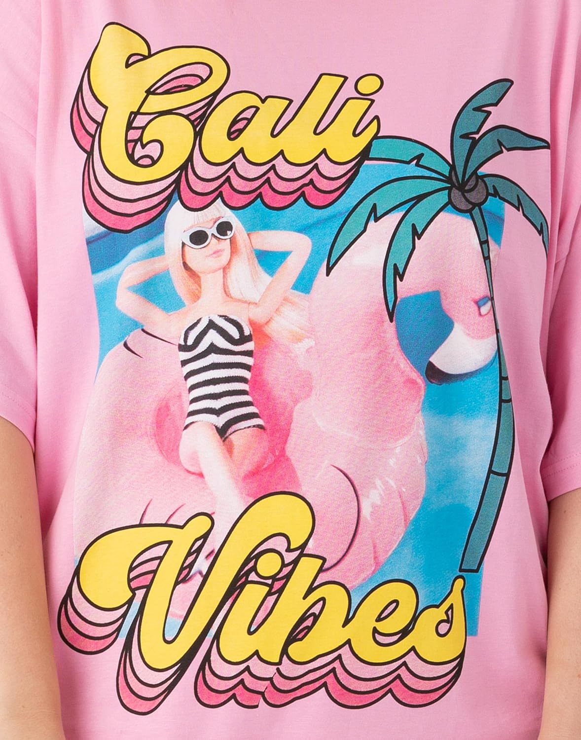Barbie Womens Oversized T-Shirt Dress | Ladies California Vibes Doll Short Sleeve Summer Outfit | Pink Graphic Tee