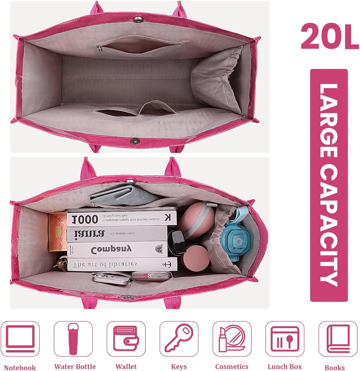 Lushandy PVC Tote Bag for Women, Large Plastic Tote Purse Work Kraft Paper Letter Print Shoulder Bag Carry All Hobo Handbag - Image 4