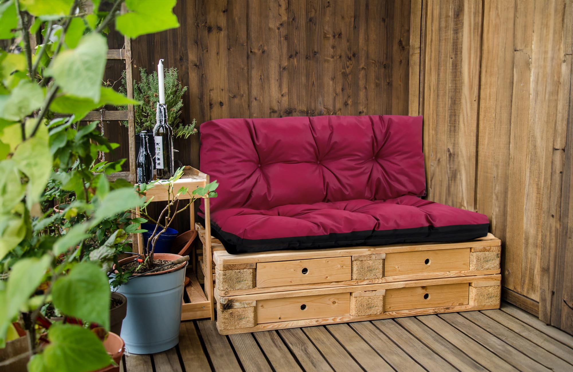 Amazinggirl Cojines para palets Exterior 120x80 cm - Cojín por Palet o Cojin jardín por Banco terraza balcón y Patio Almohada para Asiento en Jardin 120 x 80 Burdeos