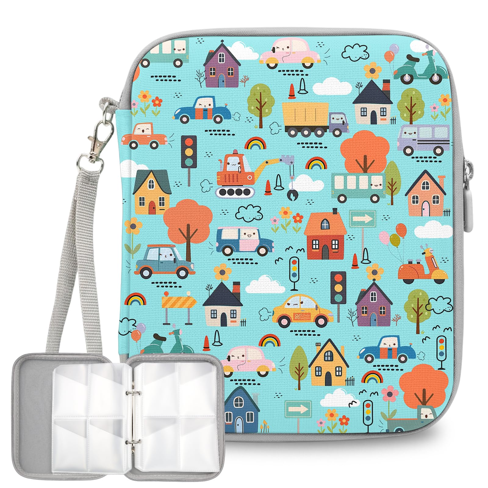 Vehicles Card Holder, Card Storage Organizer Gift for Cards Collector, Cards Binder Folder with Zipper for Travel Birthday Valentines Day Gifts
