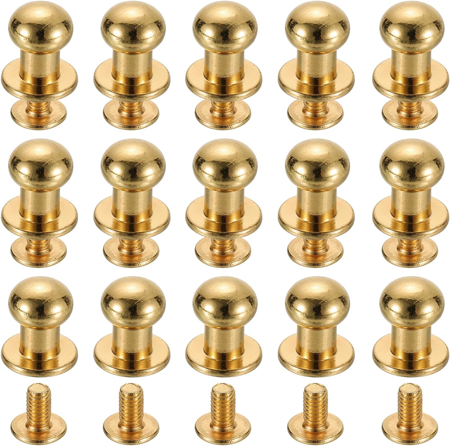 sourcing map 15Sets Brass Ball Head Stud Rivets, 8mm Dia. Screw Back Button Nipple Rivet for DIY Leathercraft, Golden