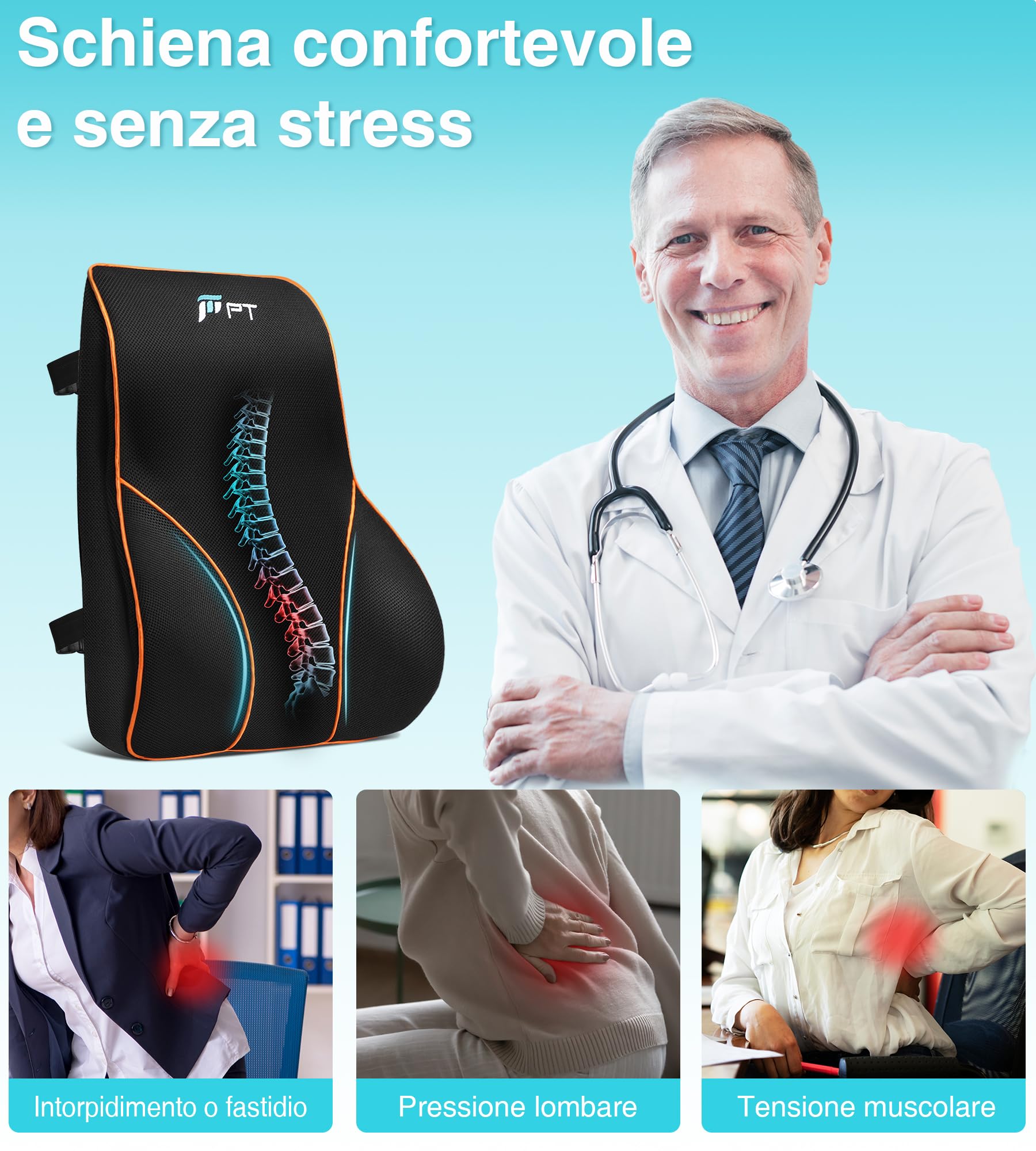 POOTACK Lombare Sedia Ufficio, Cuscino Ergonomico in Memory Foam, Cuscino Lombare Auto, Cuscino Lombare Auto, Supporto Schiena Sedia Gaming e poltrona reclinabile migliora la zona di comfort lombare
