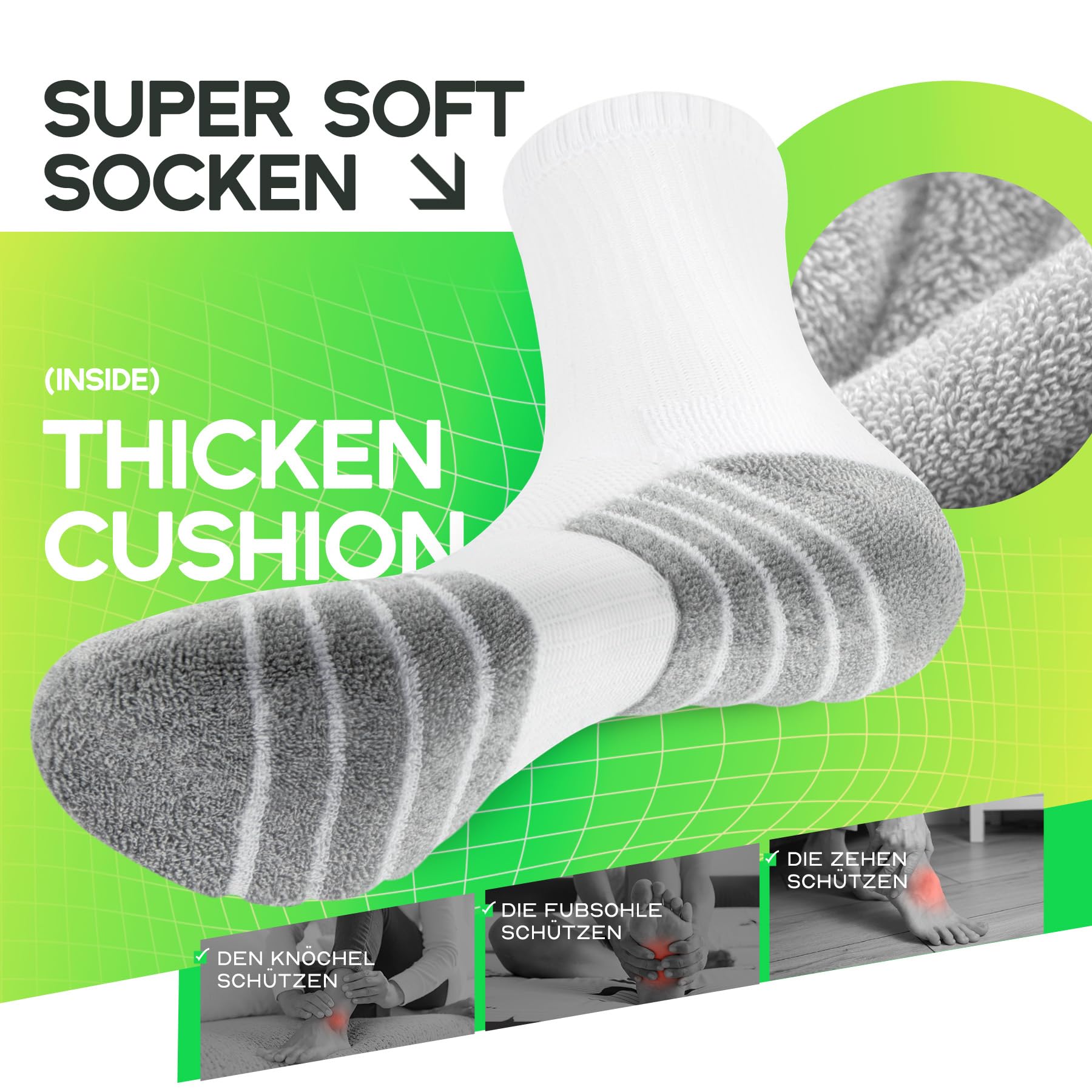 Calcetines de Running Hombre Mujer Algodón Negro Blanco Gris 6 Pares