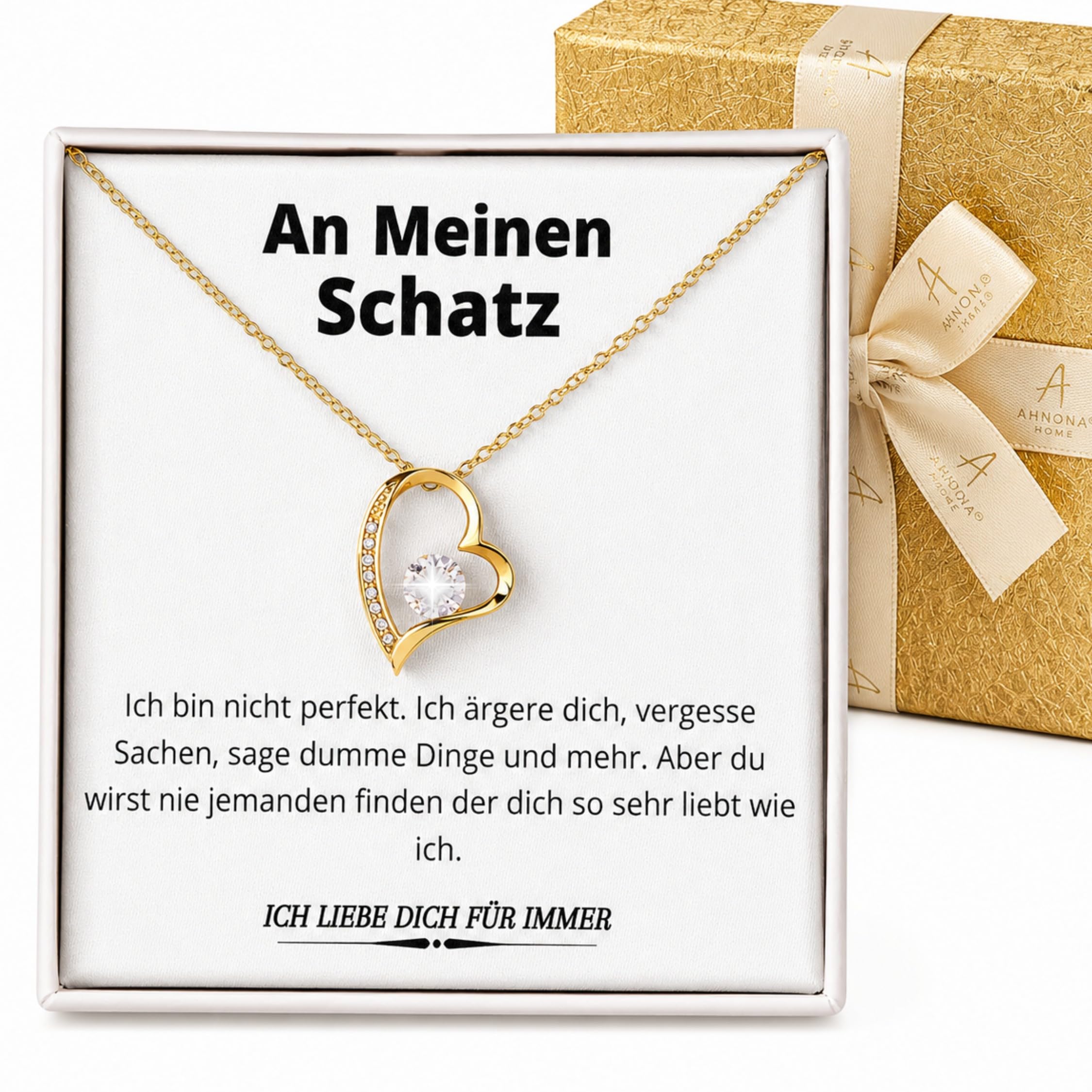 An Meinen Schatz Kette, Geburtstagsgeschenke für Frauen,Gelbgold Beschichtet Herzkette für Freundin, Geschenkset frauen, Liebevolle Jahrestag Geschenk für Sie