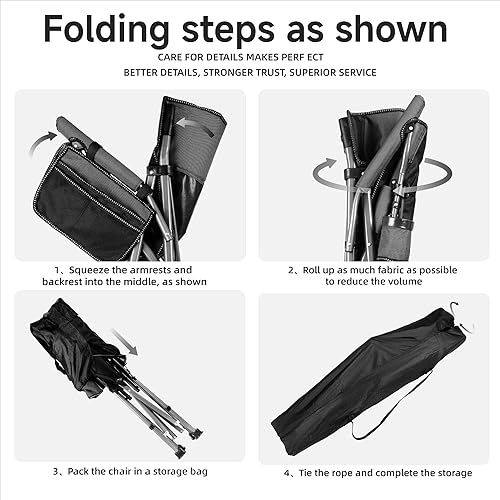 Miniatura 7 de Silla de camping plegable con portavasos y bolsa de almacenamiento, soporte resistente de 400 libras, silla de campamento portátil plegable de gran