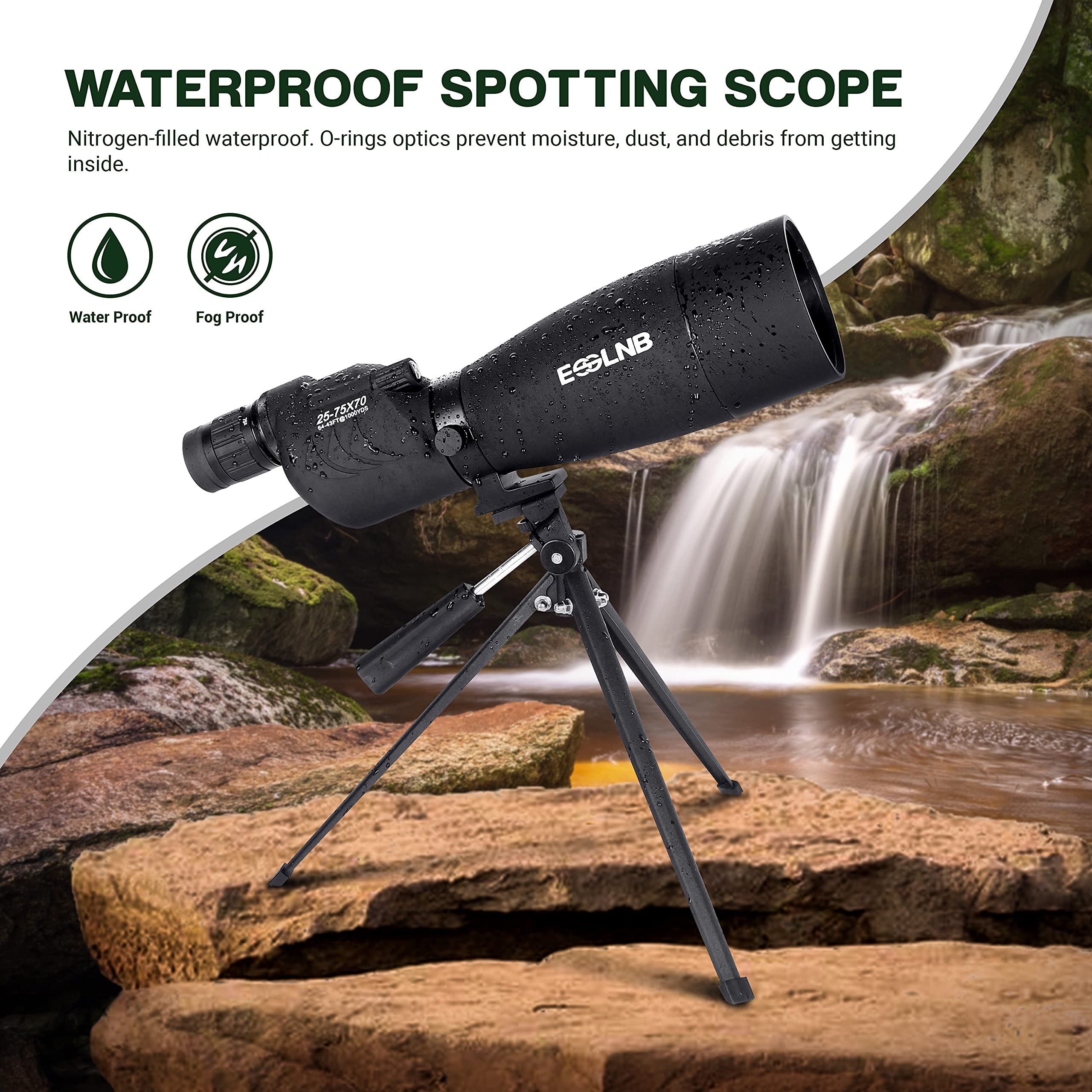 ESSLNB Spotting Scope with Tripod and Phone Adapter BAK4 25-75X70 FMC Target Spotting Scope for Hunting Straight Spotting Scope for Target Shooting Bird Watching