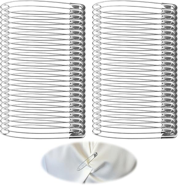 50 Pièces Épingle à Nourrice 45mm, Épingles de Sûreté en Métal Argenté Résistantes à la Rouille, Grosse Epingle a Nourrice pour Couture, Vêtements, Artisanat et Tricot (9.5x45mm) - 1
