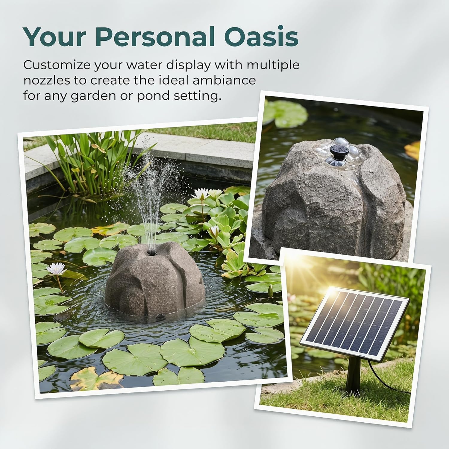 Solar Bird Bath Fountain Pump, Realistic Granite Rock Bubbler Kit, Outdoor Water Feature with Panel, Dry Run Protection, Adjustable Nozzles for Garden Pond Decor, Hummingbird Attractor (Natural White) image 3