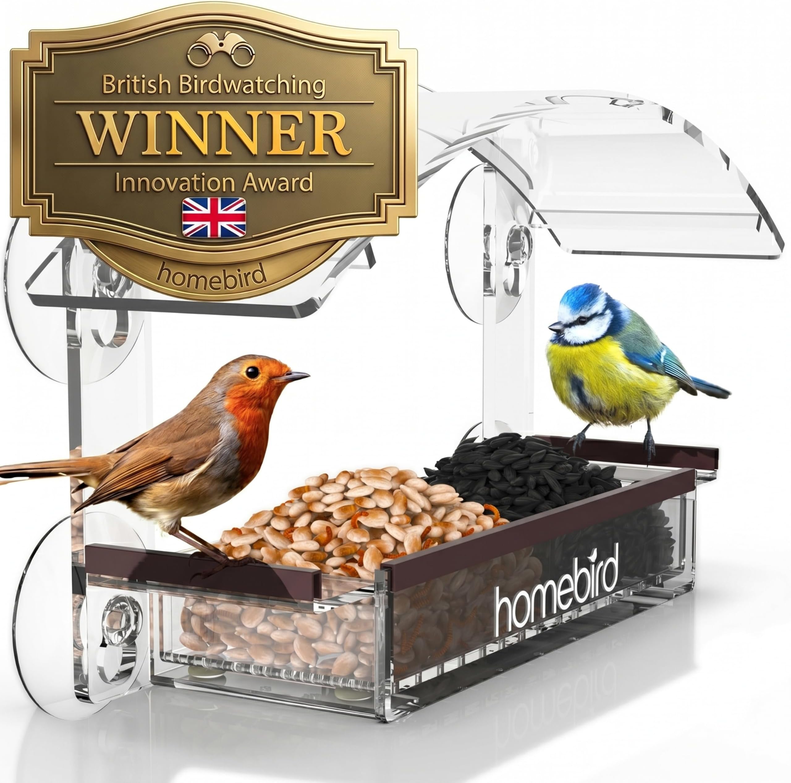 Window Bird Feeder with Strong Suction Cups HOMEBIRD Window Feeder with Removable Seed Tray For Bird Watching Bird Feeders for Small Birds Squirrel Proof Bird Feeder Box