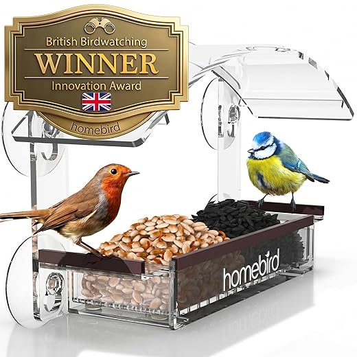 Window Bird Feeder with Strong Suction Cups - HOMEBIRD Window Bird Feeder UK with Removable Seed Tray For Bird Watching Bird Feeders for Small Birds Squirrel Proof Bird Feeder Window