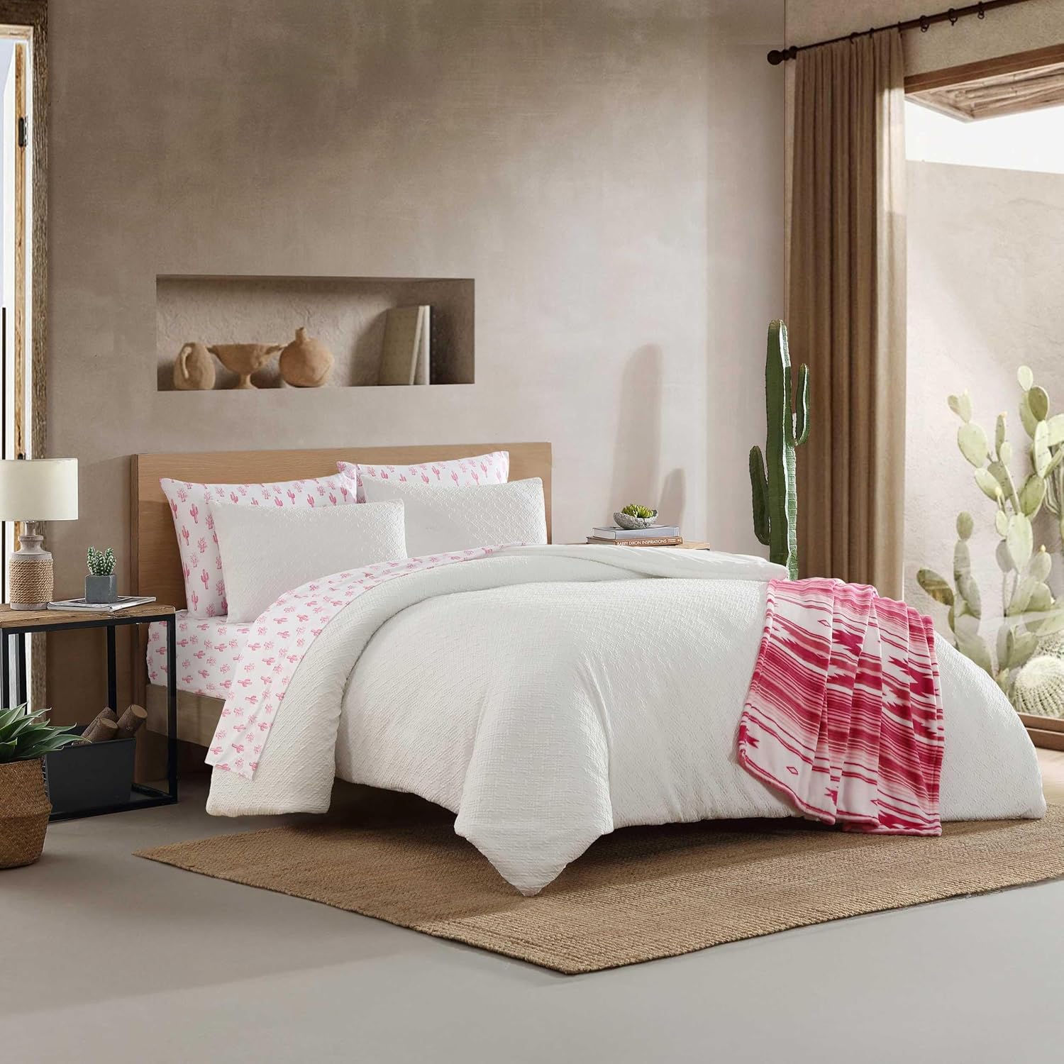 Wrangler - Queen Comforter Set, Soft & Smooth Bedding, Wrinkle-Resistant, 8 Piece Bed Set with Matching Sheet Set, Pillowcases and Throw Blanket for Couch or Bed (Sedona Geometric White)