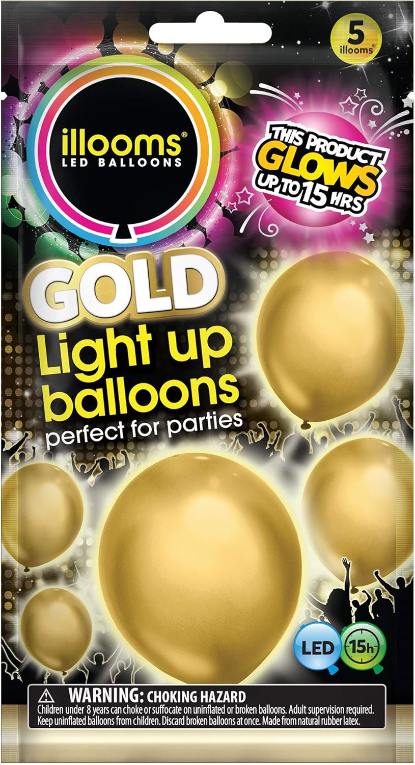 illooms Gold Light Up Balloons 5 Pack Latex LED Balloons Amazon.co