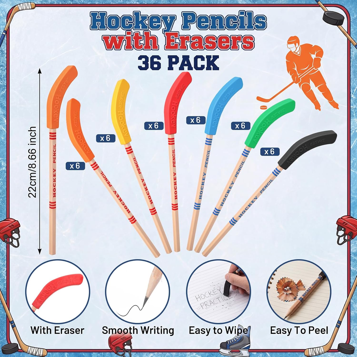 Crtiin 72 Pack Hockey Party Favors Include 36 Mini Spiral Notepads and 36 Pcs Hockey Pencils with Eraser Sets Bulk Favors Pencils Gifts for Teacher Office Reward Birthday Party Exchange Gifts