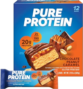 Pure Protein Chocolate Protein Shake, 30g Protein, 12 Pack and Pure Protein Bars, 20g Protein, Chocolate Peanut Caramel, 12 Count