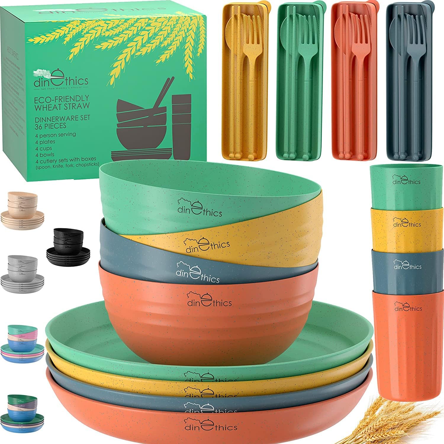 Lyellfe 44 Pieces Wheat Straw Dinnerware Sets, Unbreakable