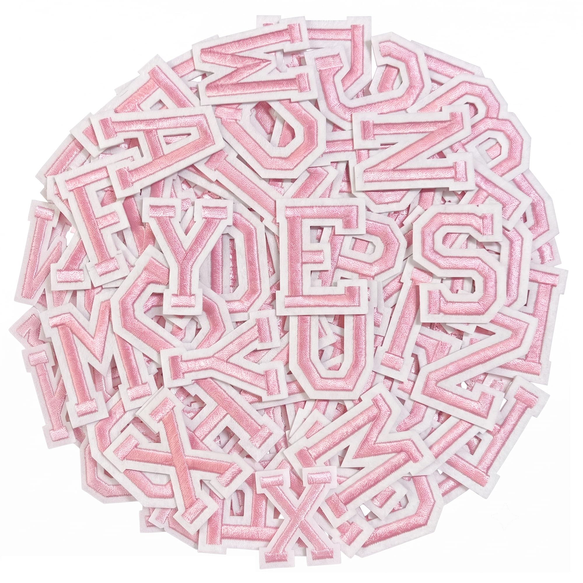 Photo 1 of Jongdari A-Z Letter Patches, 52 Pcs Pink Embroidered Appliques