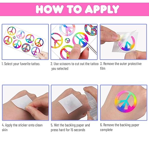 Miniatura 5 de 100 piezas de tatuajes temporales hippie de paz y amor, decoración de fiesta de cumpleaños, suministros de decoración, letrero de la paz teñido