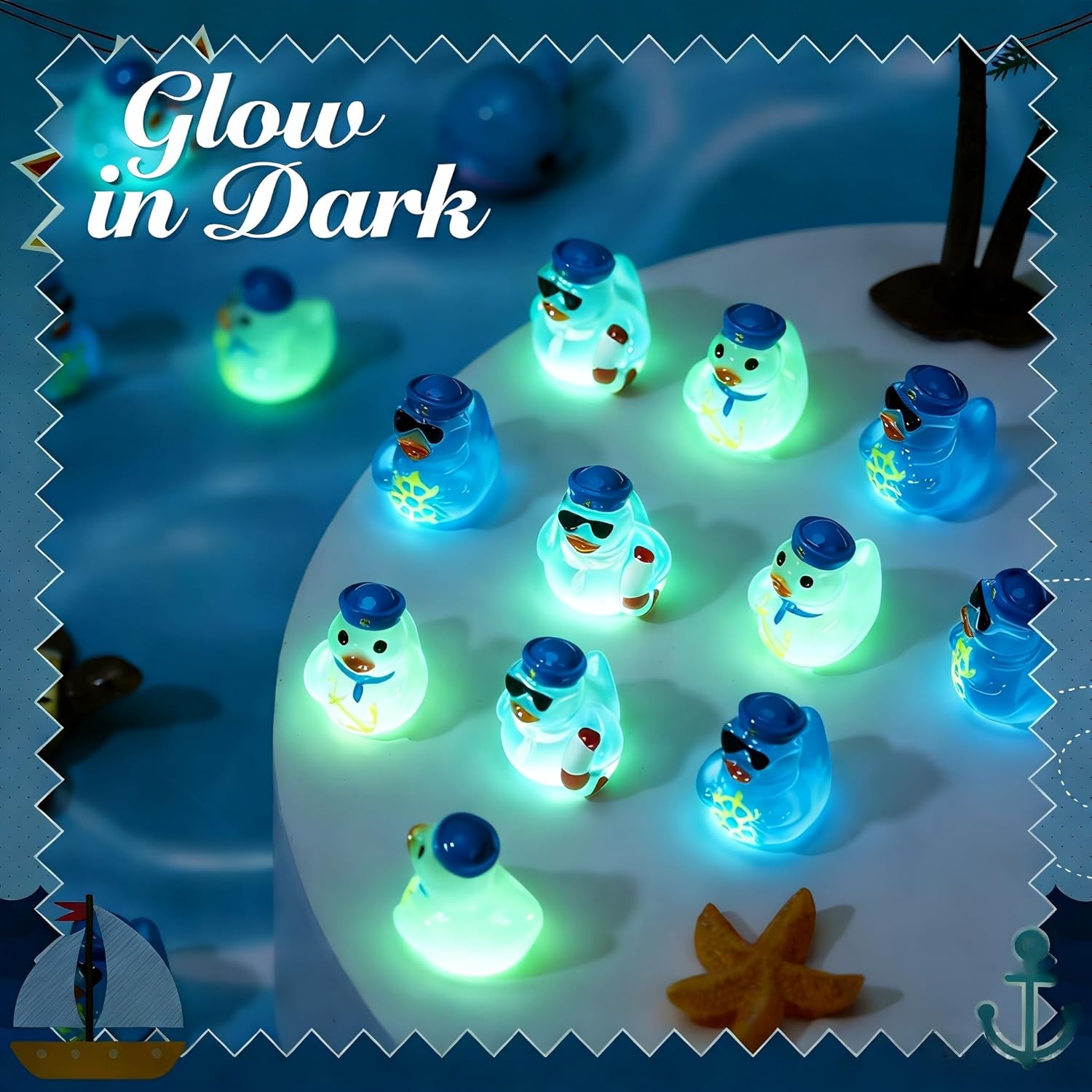 60pcs Luminous Mini Resin Sailor Cruise Ducks, Tiny Cruise Ducks for Hiding, Miniature Sailor Cruise Figurines, Ducks for Cruise Ship, Nautical Cruise Party Favors Gift Decoration (Luminous)