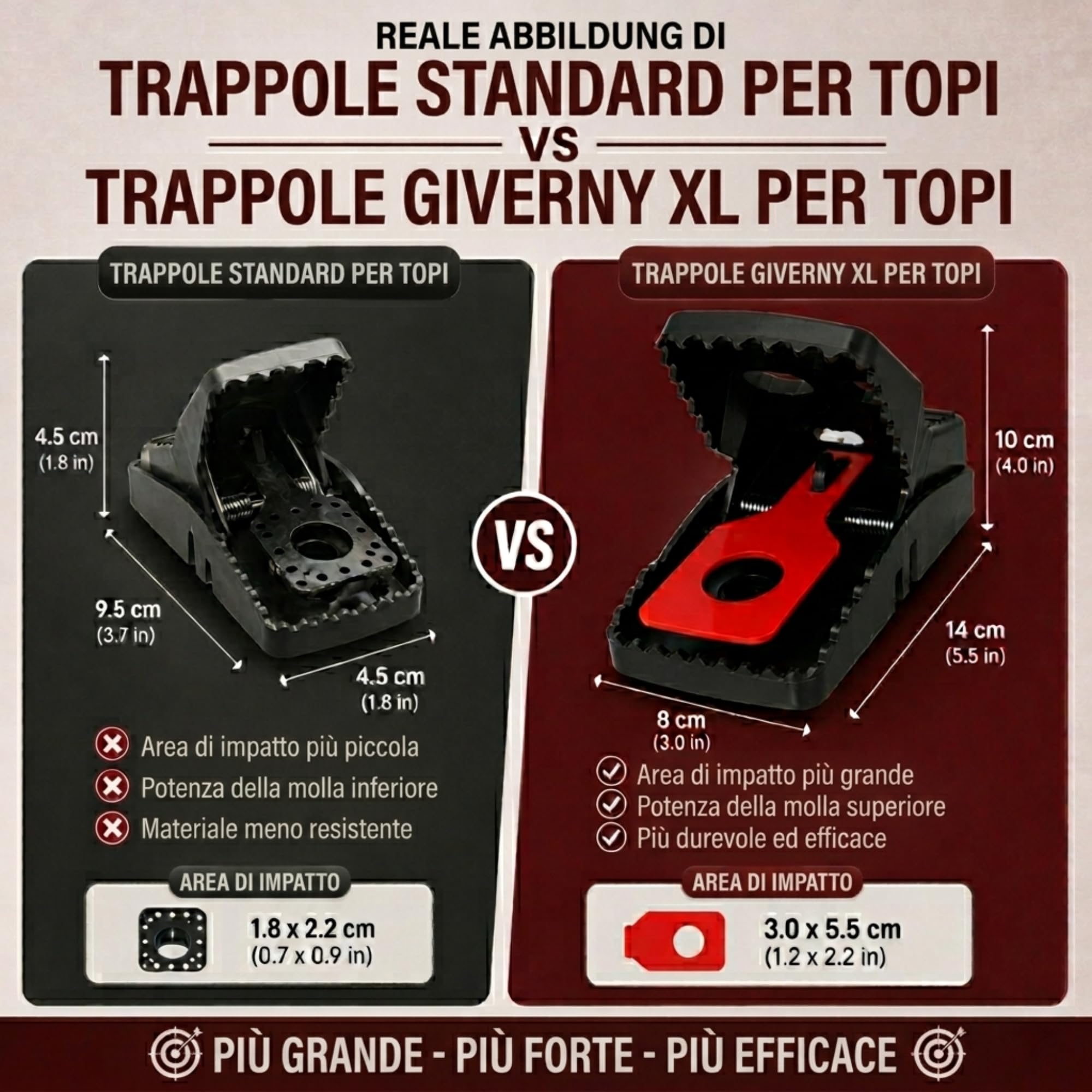 GIVERNY Trappola per Ratti e Topi XL (Confezione da 6) – Extra Grande, Riutilizzabile e Potente, Senza Veleno, Sicura per Bambini e Animali, con Guanti Inclusi – Uso Interno ed Esterno