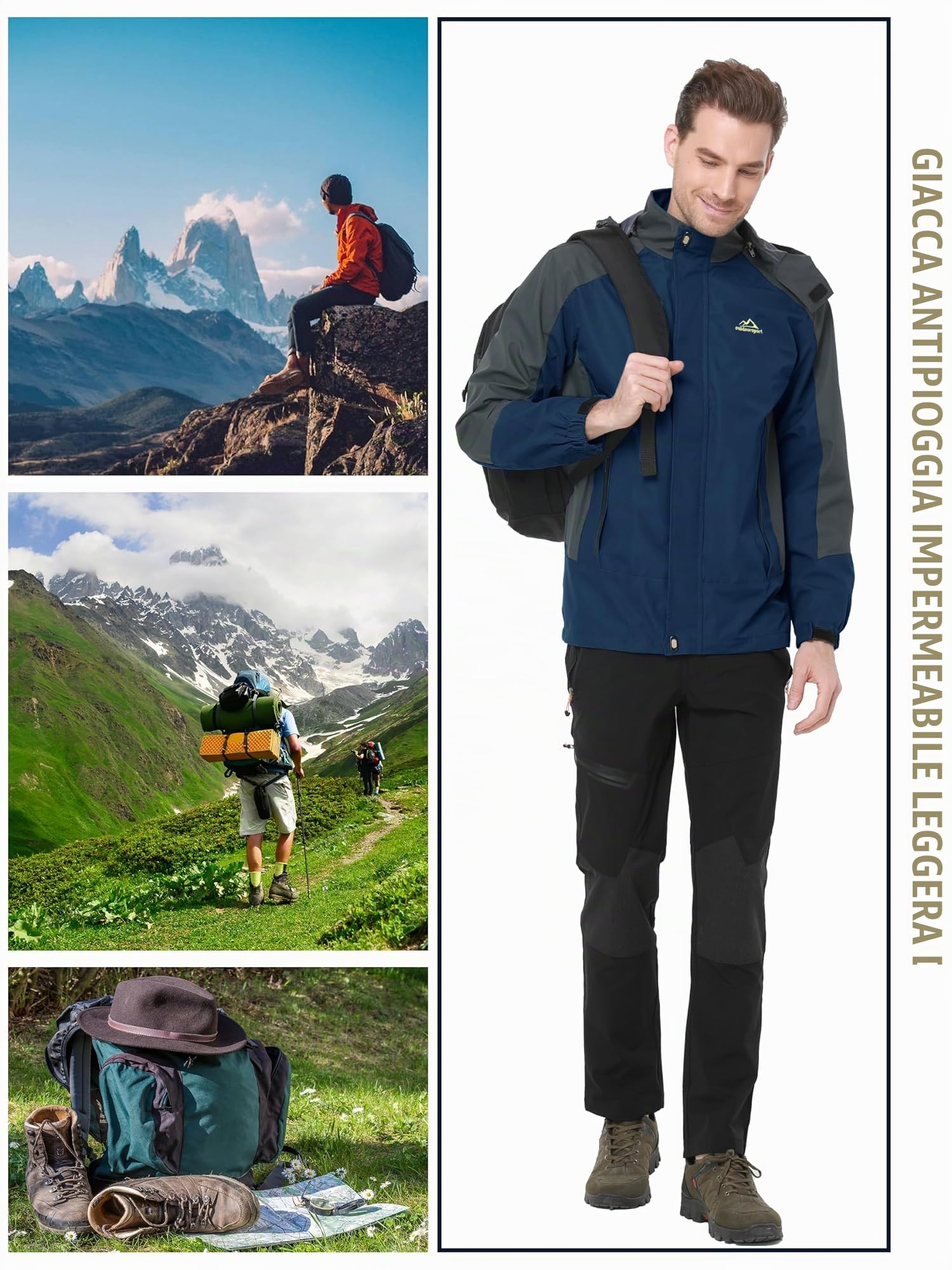 TACVASEN Giacca da Uomo di Transizione Jacket da Trekking Impermeabile Traspirante Outdoor