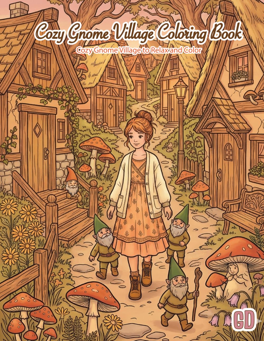 COZY GNOME VILLAGE COLORING BOOK: Tiny Homes, Friendly Gnomes & Cozy Cottage Village Life