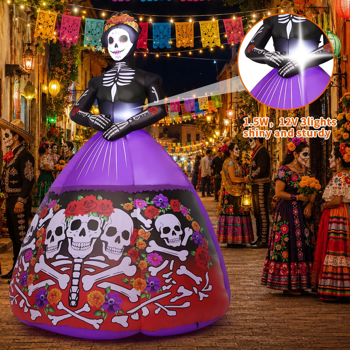 COMIN 9FT Halloween Inflatables Skull Lady Yard Decor con LED