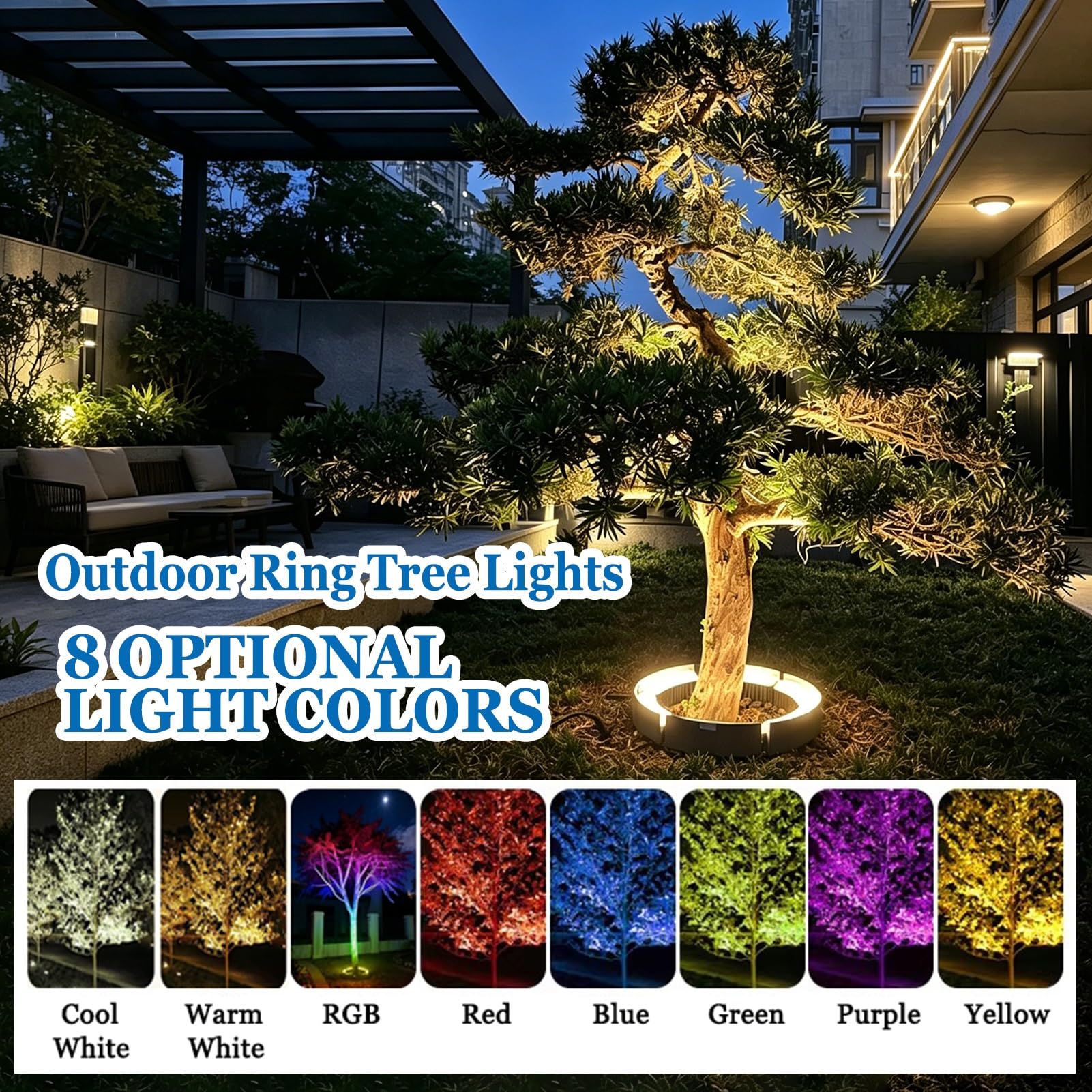 Luz De Anillo De Árbol LED De 24 V CC Con Transformador, Iluminación De Árboles Al Aire Libre A Prueba De Agua IP65, Foco De Bajo Voltaje Para Luz De Paisaje(Cool White,7 lights)