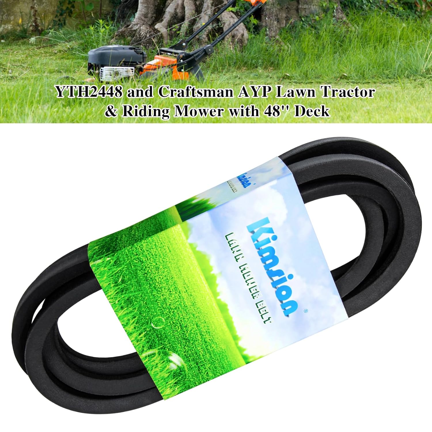 Kimsion 593773401 Deck Drive Belt Replaces Husqvarna 48 inch Deck Belt 197242, 532197242 for Husqvarna YT2348, YTH2448, GTH2448 and Craftsman AYP Ride Mower with 48'' Deck (5/8 x 138 3/4 inch V Belt)