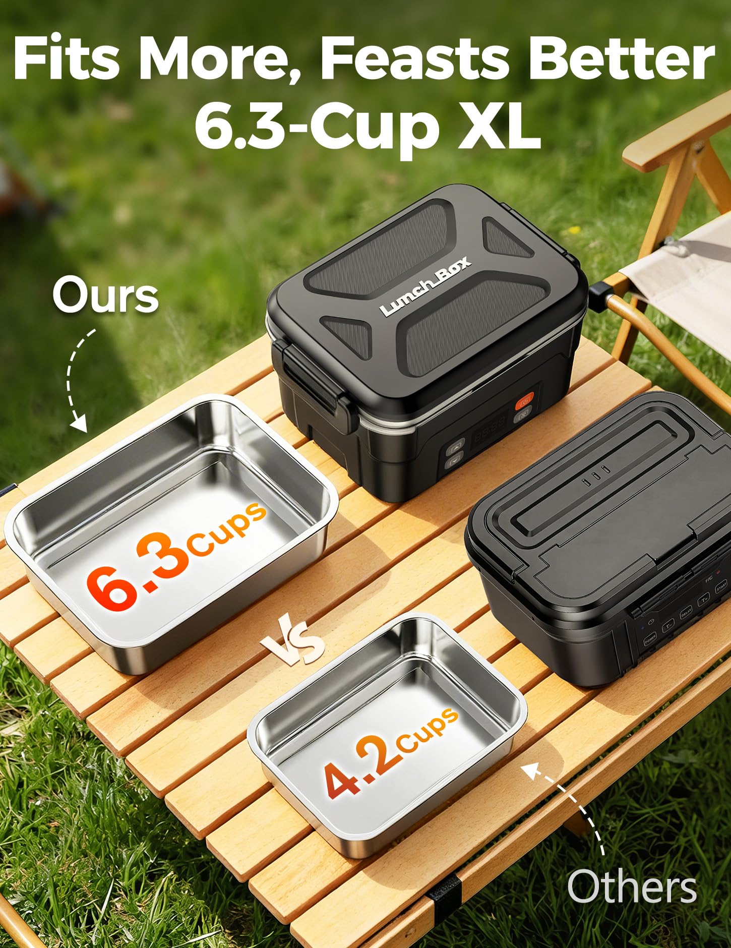Lonchera eléctrica inalámbrica XL de 1.5 L para adultos, 104.4 °C calentada, color negro | Fiambrera térmica para alimentos, 27000 mAh, contenedor de acero inoxidable para el trabajo, al aire libre, viajes
