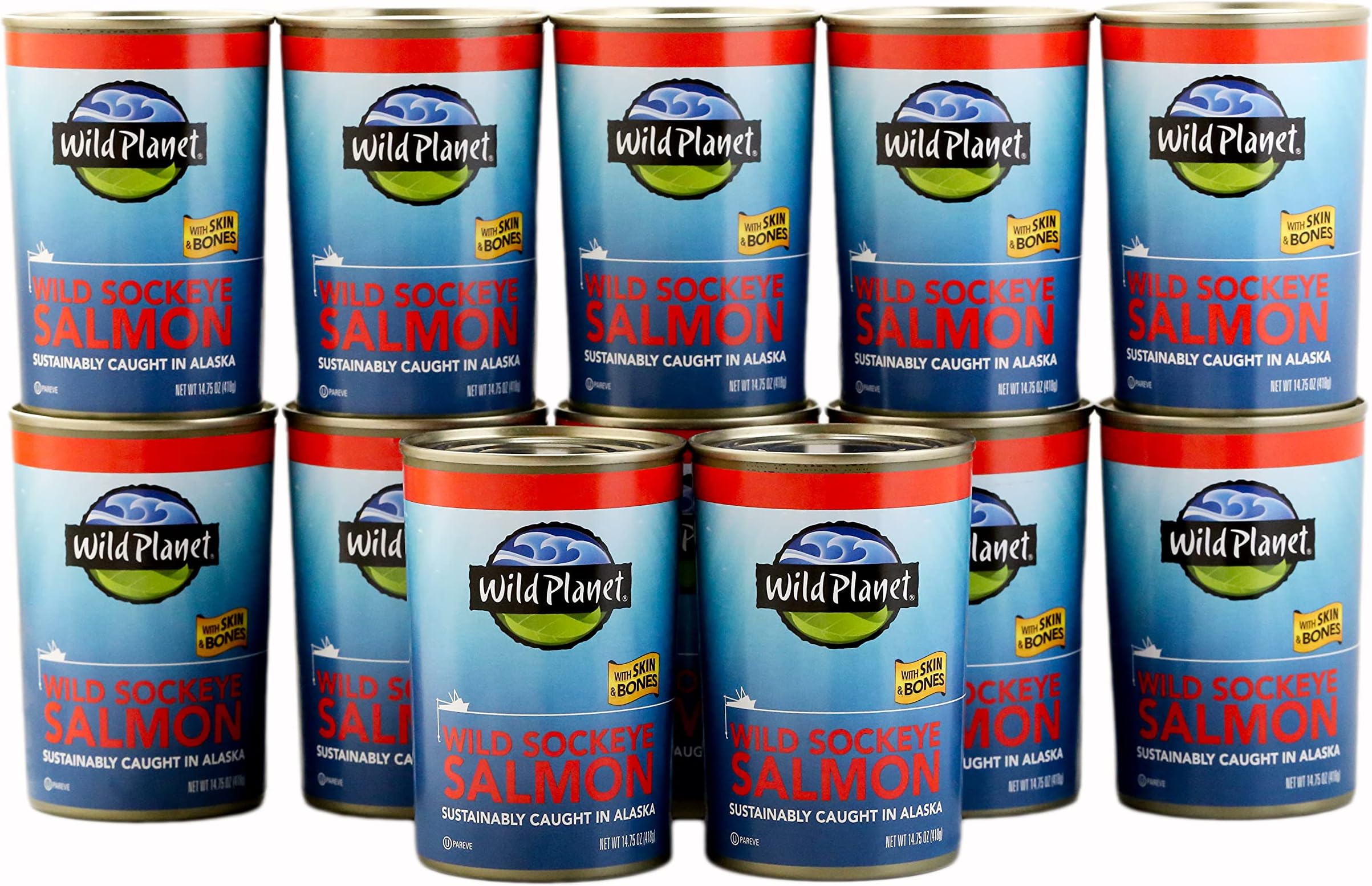 Wild Planet Wild Sockeye Salmon with Skin and Bones Canned Fish Salmon Sustainably Wild Caught GMO Free Kosher Gluten Free Keto and Paleo 420ml (Pack of 12)
