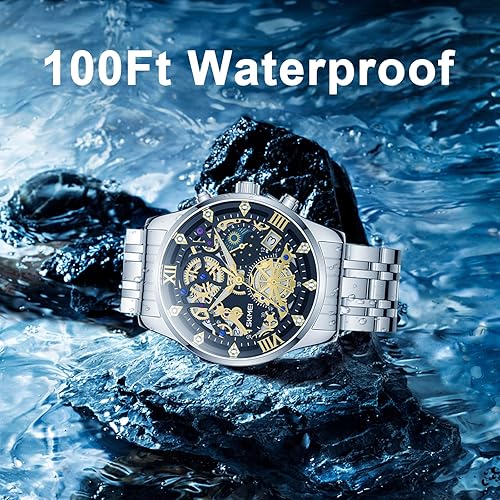 Miniatura 4 de Relojes para hombre, diseño de engranaje mejorado, reloj de esqueleto para hombre, cronógrafo, vestido de diamantes de lujo, relojes de pulsera