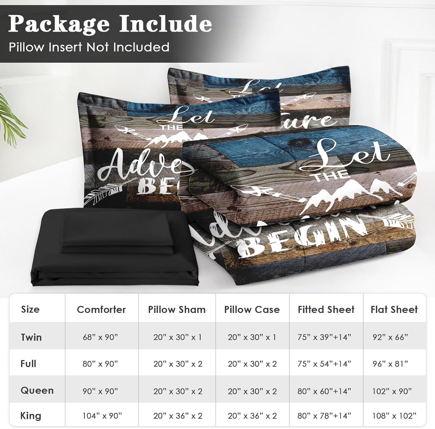 WeCozy 7 Pcs Queen Size Comforter Set with 2 Pillowcases & 2 Shams, Adventure Motivational Bedding Set for Kids and Adults, Vintage Inspirational World Bed in a Bag with Flat Sheet and Fitted Sheet